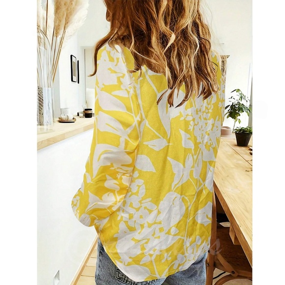 Yellow White Floral Button Up Long Sleeve Shirt - Picture 2 of 8